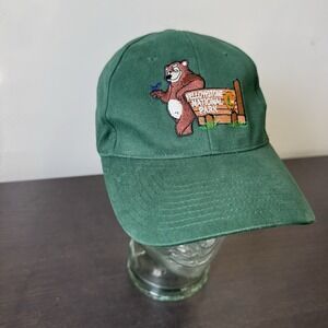 VINTAGE Yellowstone National Park‎ Bear Baseball Hat Cap Green Strapback Leather